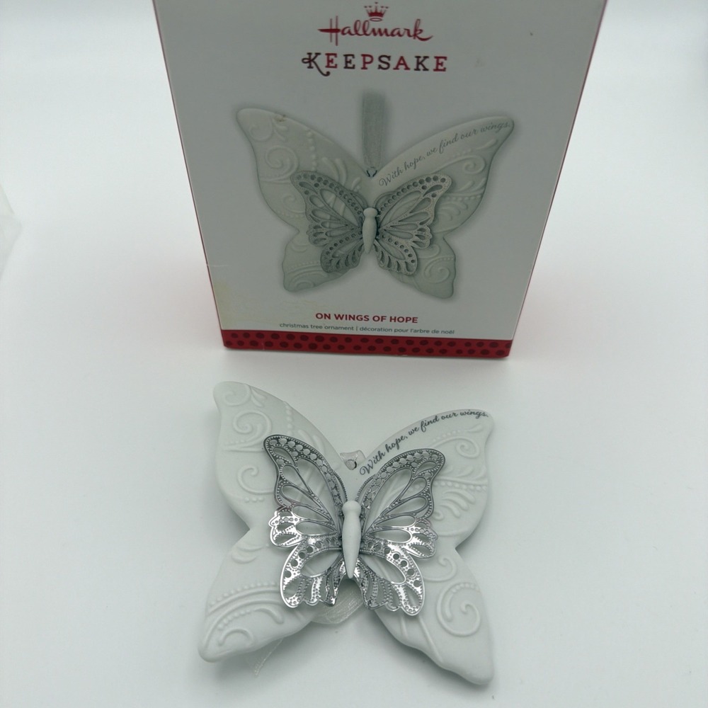 On Wings of Hope Butterfly Hallmark Ornament 2013 Porcelain and Metal with Box